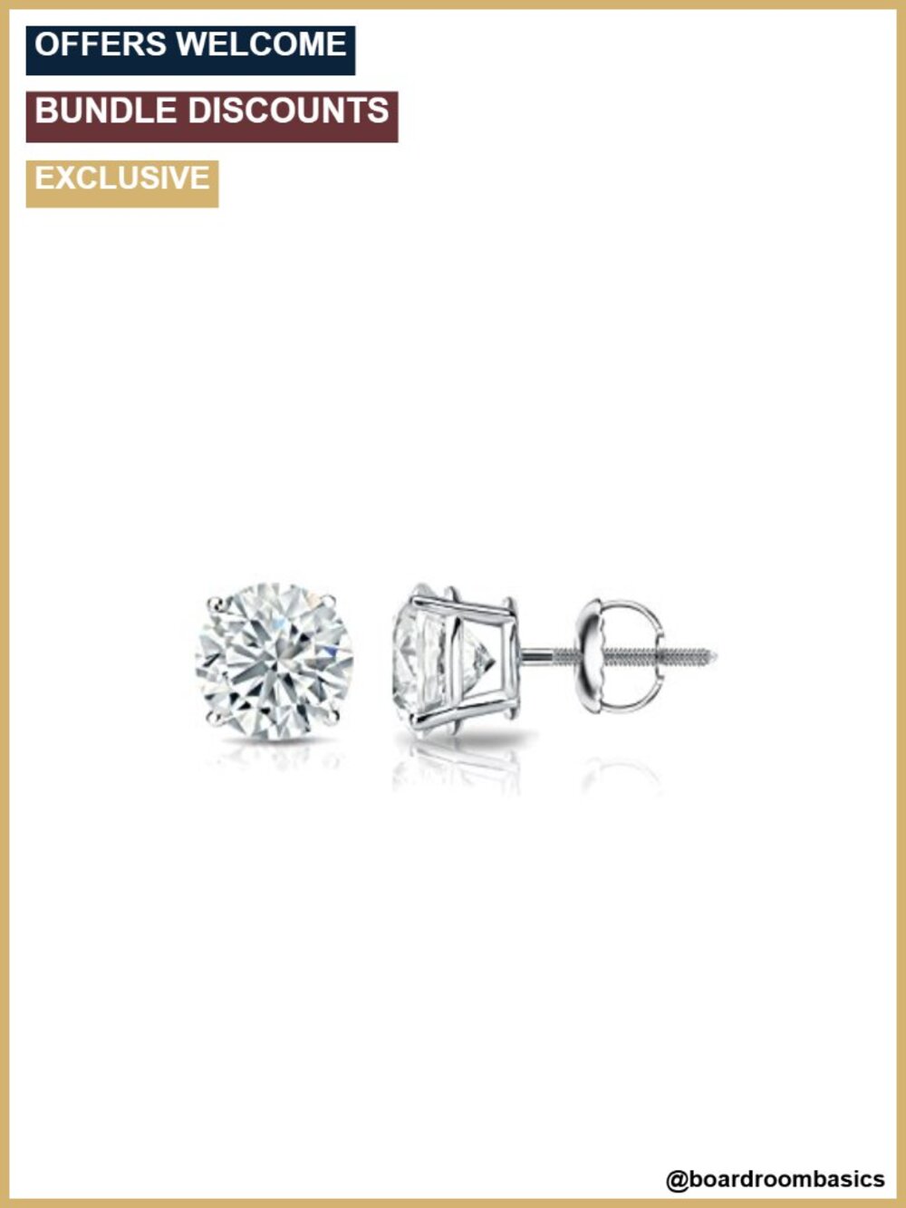 Lab Grown Diamond Stud Earrings 14k White Gold Screw Back